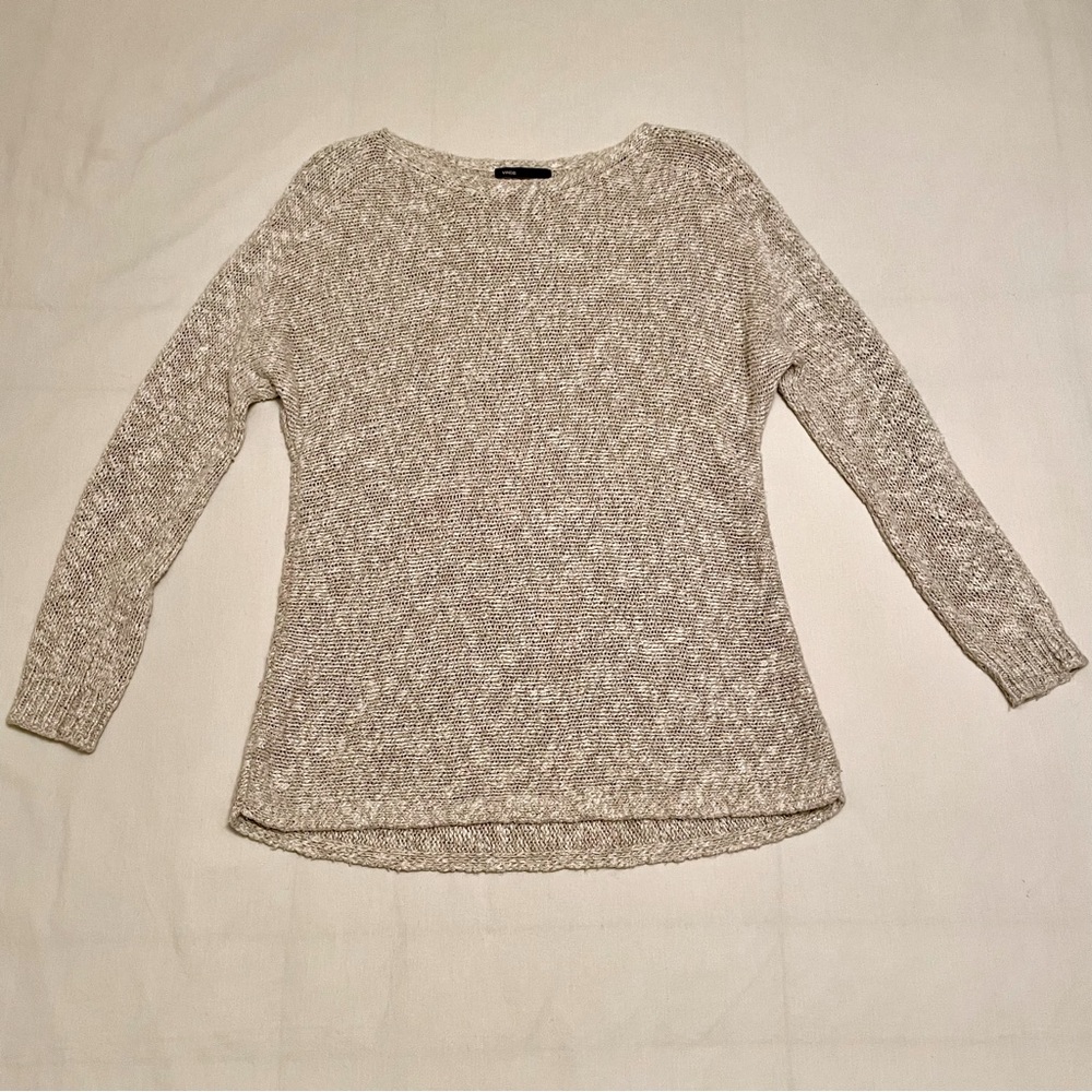 Vince Heather Oatmeal Beige Cotton Linen Knit Sweater - Size Small